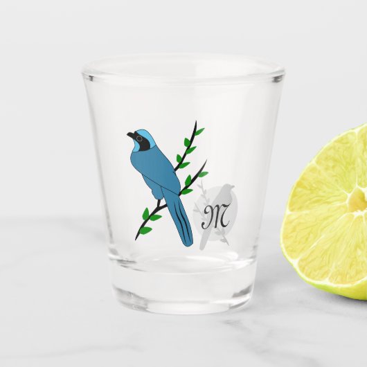 Monogram Turquoise Jay Bird Shot Glas (Voorkant)