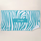 Monogram Turquoise Kleur Gestreept Zebra Patroon Strandlaken (Voorkant)