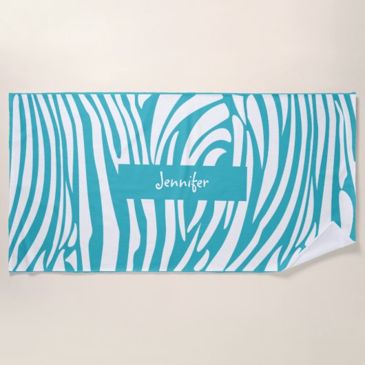 Monogram Turquoise Kleur Gestreept Zebra Patroon Strandlaken (Voorkant)