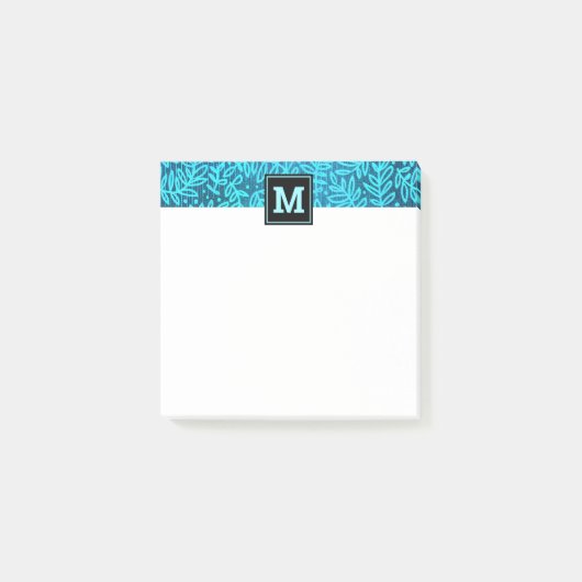 Monogram turquoise leaf botanisch patroon modern post-it® notes (Voorkant)