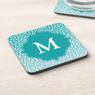 Monogram Turquoise Leopard Print Bier Onderzetter