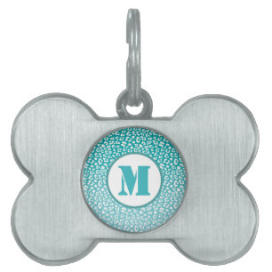 Monogram Turquoise Leopard Print Huisdieren Naamplaatje