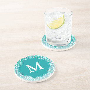 Monogram Turquoise Leopard Print Zandsteen Onderzetter
