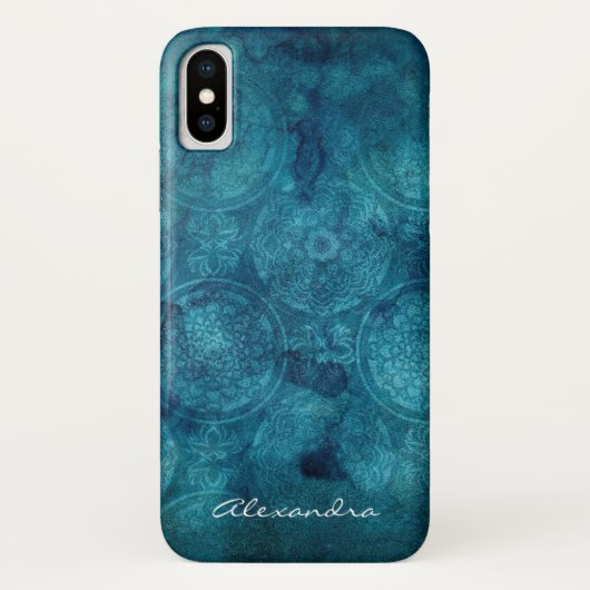 Monogram Turquoise Mandala Waterverf Pattern Case-Mate iPhone Case (Achterkant)