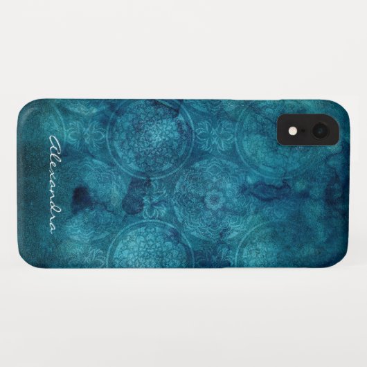 Monogram Turquoise Mandala Waterverf Pattern Case-Mate iPhone Case (Achterkant (horizontaal))