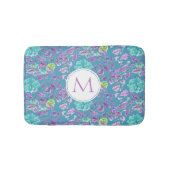 Monogram Turquoise Paars Floral Pattern Badmat (Voorkant)