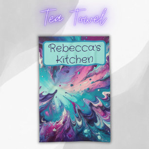 Monogram Turquoise & Roze Abstract Patroon   Theedoek