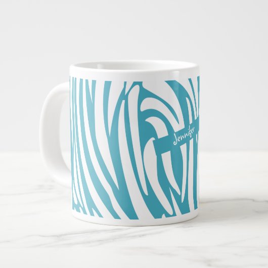 Monogram Turquoise Striped Zebra Pattern Trendy Extra Grote Beker (Voorkant links)