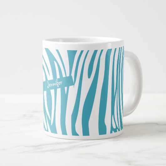 Monogram Turquoise Striped Zebra Pattern Trendy Extra Grote Beker (Voorkant rechts)