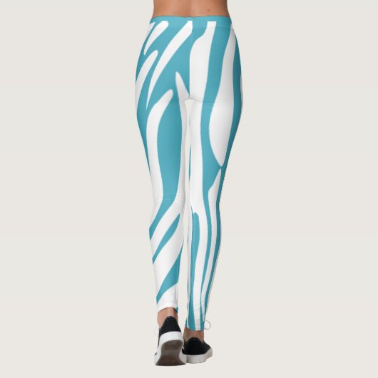Monogram Turquoise Striped Zebra Pattern Trendy Leggings (Achterkant)