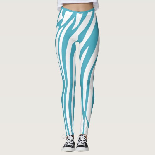 Monogram Turquoise Striped Zebra Pattern Trendy Leggings (Voorkant)