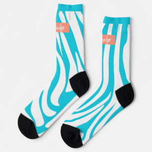 Monogram Turquoise Striped Zebra Pattern Trendy Sokken