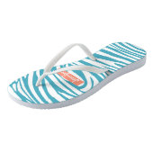 Monogram Turquoise Striped Zebra Pattern Trendy Teenslippers (Schuin)