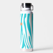 Monogram Turquoise Striped Zebra Pattern Trendy Waterfles (Achterkant)
