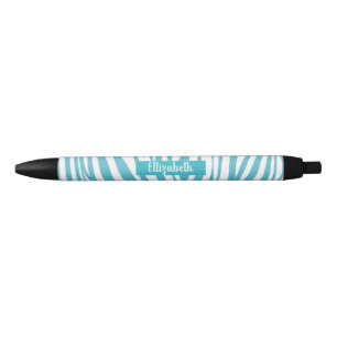 Monogram Turquoise Striped Zebra Pattern Trendy Zwarte Inkt Pen