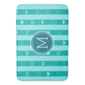 Monogram Turquoise Stripes Modern Heart Pattern Badmat (Voorkant Verticaal)
