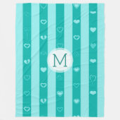 Monogram Turquoise Stripes Modern Heart Pattern Fleece Deken (Voorkant)