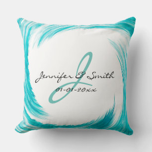Monogram Turquoise Swirl Abstracte Art Kussen