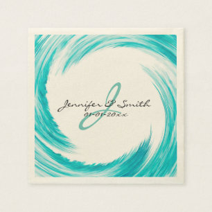 Monogram Turquoise Swirl Abstracte Art Servet