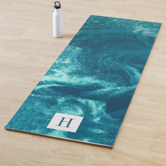 Monogram Turquoise Swirling Ocean Yogamat (In situ)