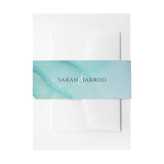 Monogram Turquoise Wedding Invitation Belly Band Uitnodigingen Wikkel (Voorkant Voorbeeld)