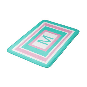Monogram Turquoise Wit Roze Geometrisch Badmat