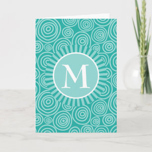 Monogram Turquoise Witte Spiralen - Gepersonalisee Kaart