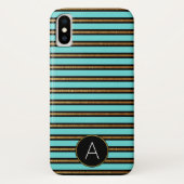 Monogram turquoise, zwart en goudfolie gestreept Case-Mate iPhone case (Achterkant)