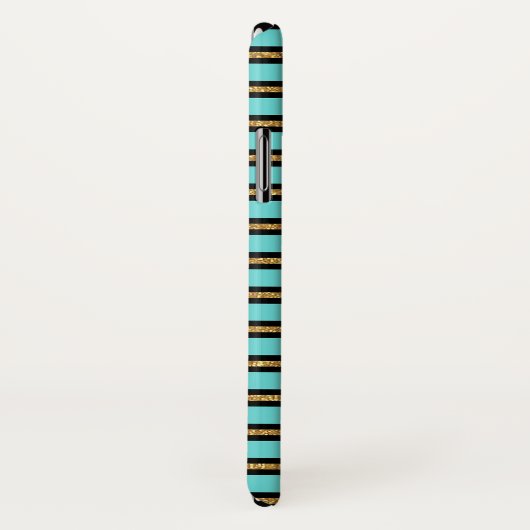 Monogram turquoise, zwart en goudfolie gestreept Case-Mate iPhone case (Achterkant / rechts)