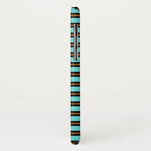 Monogram turquoise, zwart en goudfolie gestreept Case-Mate iPhone case (Achterkant/links)