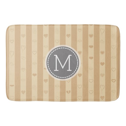 Monogram Tuscan Stripes Modern Heart Pattern Badmat (Voorkant)