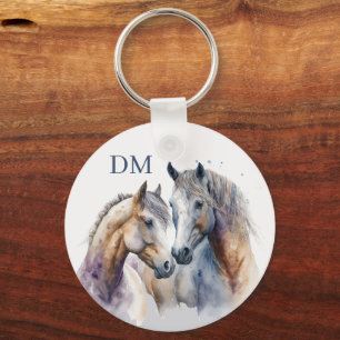 Monogram twee Boho Style Horses Sleutelhanger