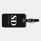 Monogram Twee Initialen Retro Elegant Zwart Wit Bagagelabel (Voorkant horizontaal)