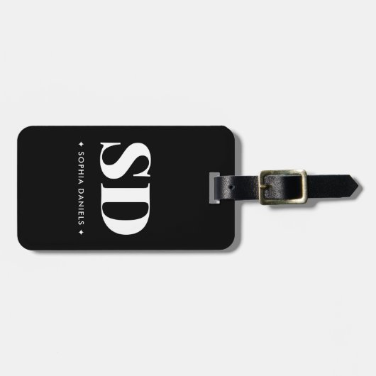 Monogram Twee Initialen Retro Elegant Zwart Wit Bagagelabel (Voorkant horizontaal)