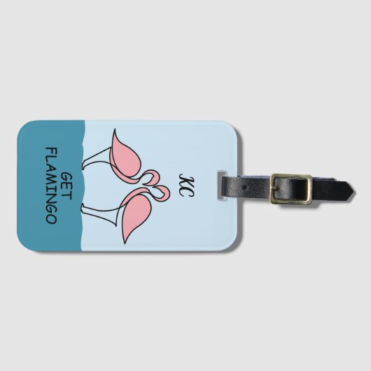 Monogram Twee Roze Flamingo's op het Water Quote Bagagelabel (Voorkant (horizontaal))