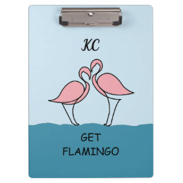 Monogram Twee Roze Flamingo's op het Water Quote Klembord