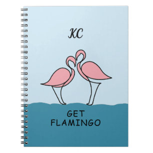 Monogram Twee Roze Flamingo's op het Water Quote Notitieboek