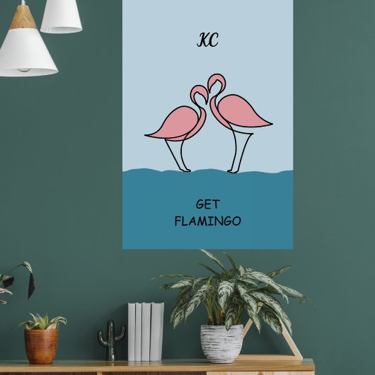 Monogram Twee Roze Flamingo's op het Water Quote Poster (Woonkamer 1)