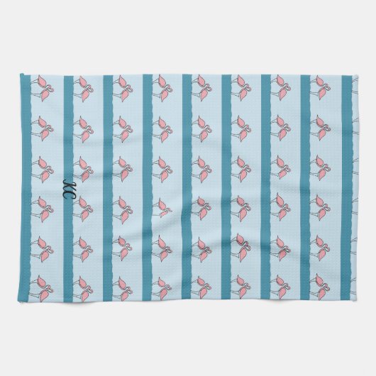Monogram Twee Roze Flamingo's op het Waterpatroon Theedoek (Horizontaal)
