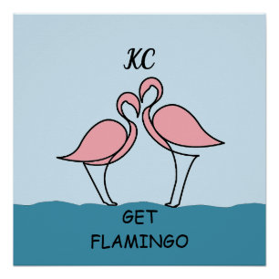 Monogram Twee Roze Flamingo's op Water Quote Gloss Perfect Poster