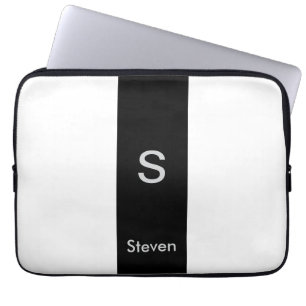 Monogram Twee Tinten Modern Zwart en Wit Laptop Sleeve