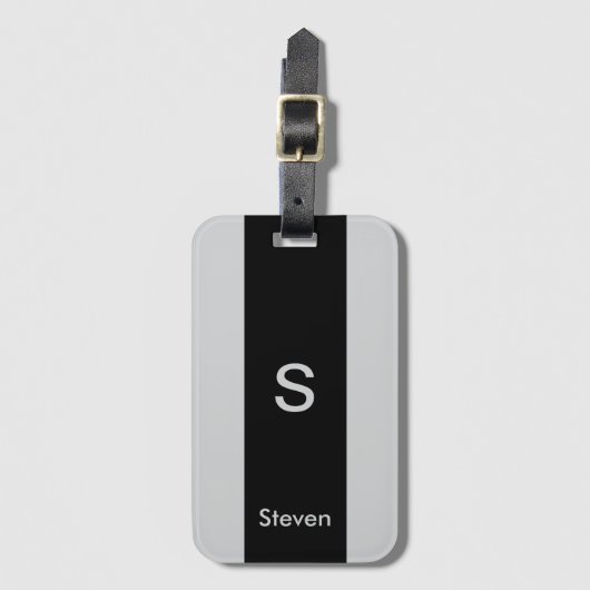 Monogram Twee Tone Modern Zwart en Grijs Bagagelabel (Voorkant (verticaal))