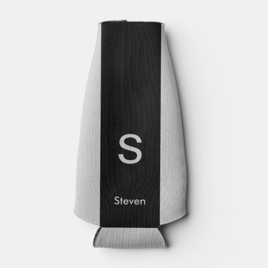 Monogram Twee Tone Modern Zwart en Grijs Flesjeskoeler (Voorkant)