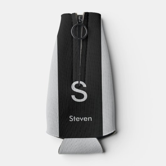 Monogram Twee Tone Modern Zwart en Grijs Flesjeskoeler (Achterkant)