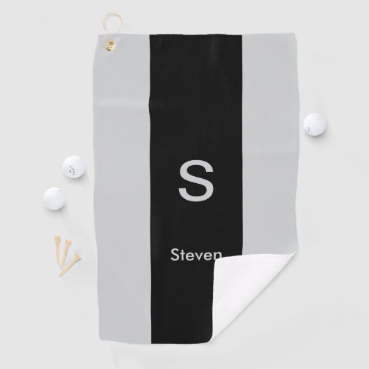 Monogram Twee Tone Modern Zwart en Grijs Golfhanddoek (Insitu)
