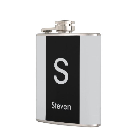 Monogram Twee Tone Modern Zwart en Grijs Heupfles (Links)