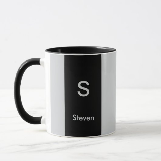 Monogram Twee Tone Modern Zwart en Grijs Mok (Links)