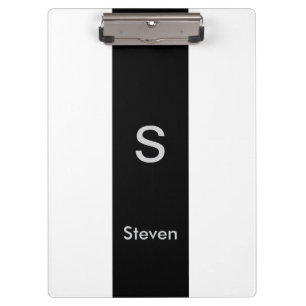Monogram Twee Tone Modern Zwart en Wit Klembord