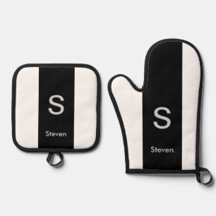 Monogram Twee Tone Modern Zwart en Wit Ovenwant & Pannenlap Set