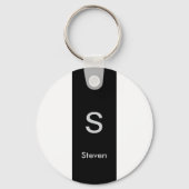 Monogram Twee Tone Modern Zwart en Wit Sleutelhanger (Voorkant)